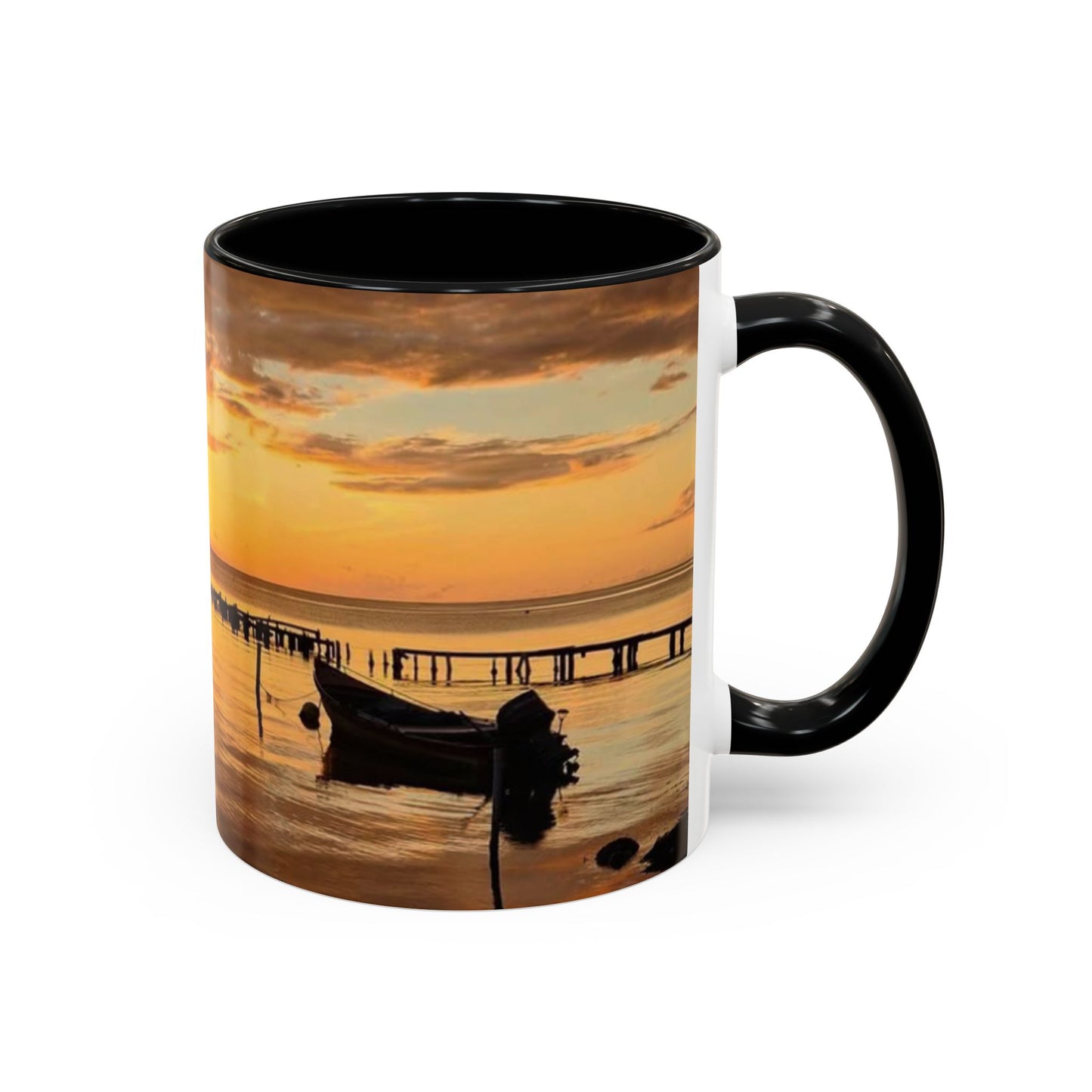 Sunset Harbor Coffee Mug — Golden Beach Sunrise Accent Mug (11/15oz)