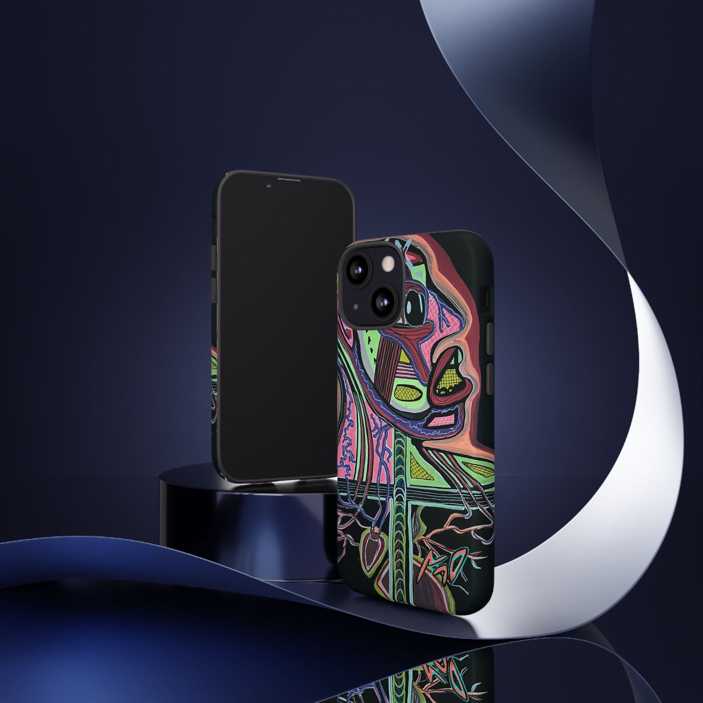HEART ATTACK Abstract Neon Face Tough Phone Case – Vibrant Art Phone Cover