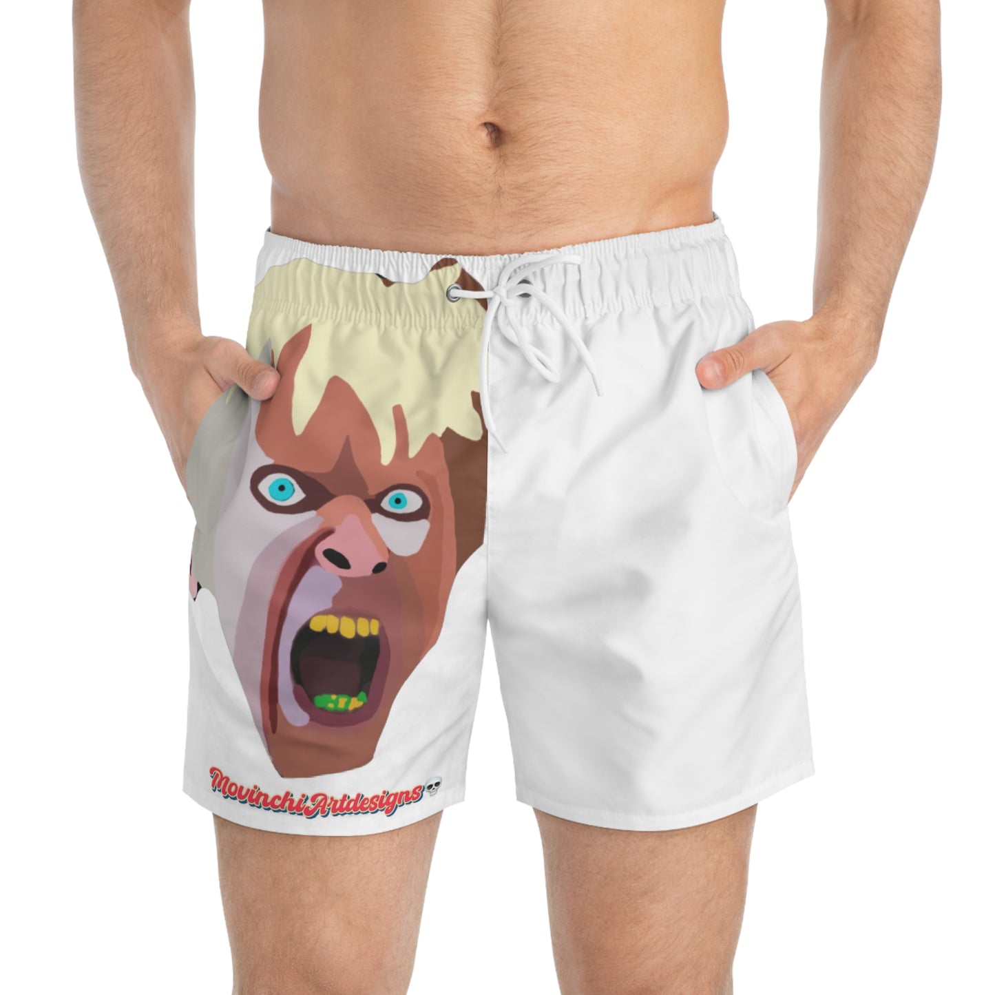 Screaming KAREN Swim Trunks — Bold Graphic AOP Beach Shorts