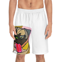 Pug Pop Art Board Shorts — Men's Graphic Swim Trunks with Colorful Pug Design