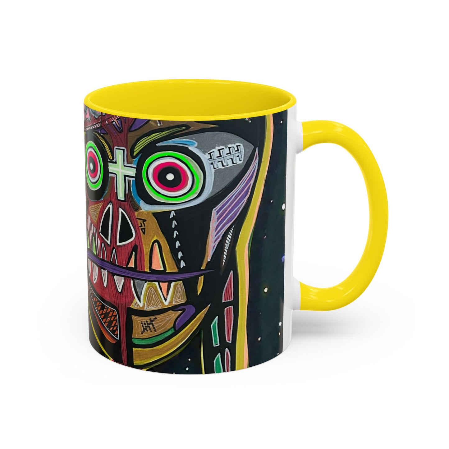 VINCENT  Skull Pop Art Accent Coffee Mug — Colorful Neon Tribal Skull Design (11/15oz)