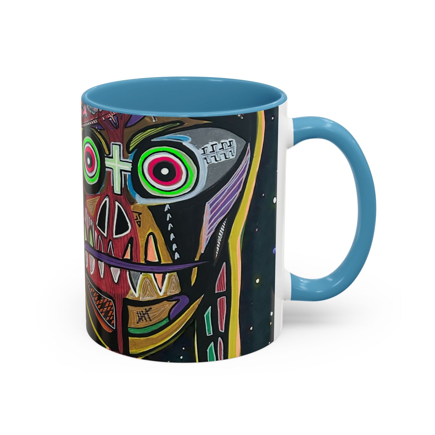 VINCENT  Skull Pop Art Accent Coffee Mug — Colorful Neon Tribal Skull Design (11/15oz)