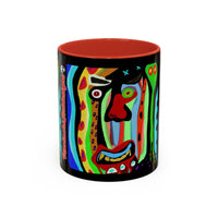 CRAZY.   Neon Face Accent Coffee Mug – Colorful Psychedelic Art Ceramic Mug