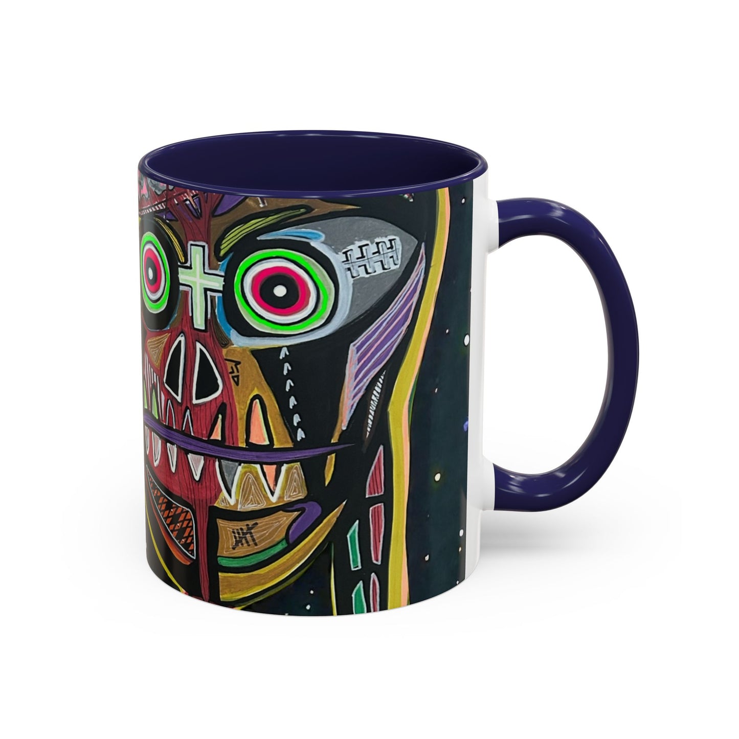VINCENT  Skull Pop Art Accent Coffee Mug — Colorful Neon Tribal Skull Design (11/15oz)