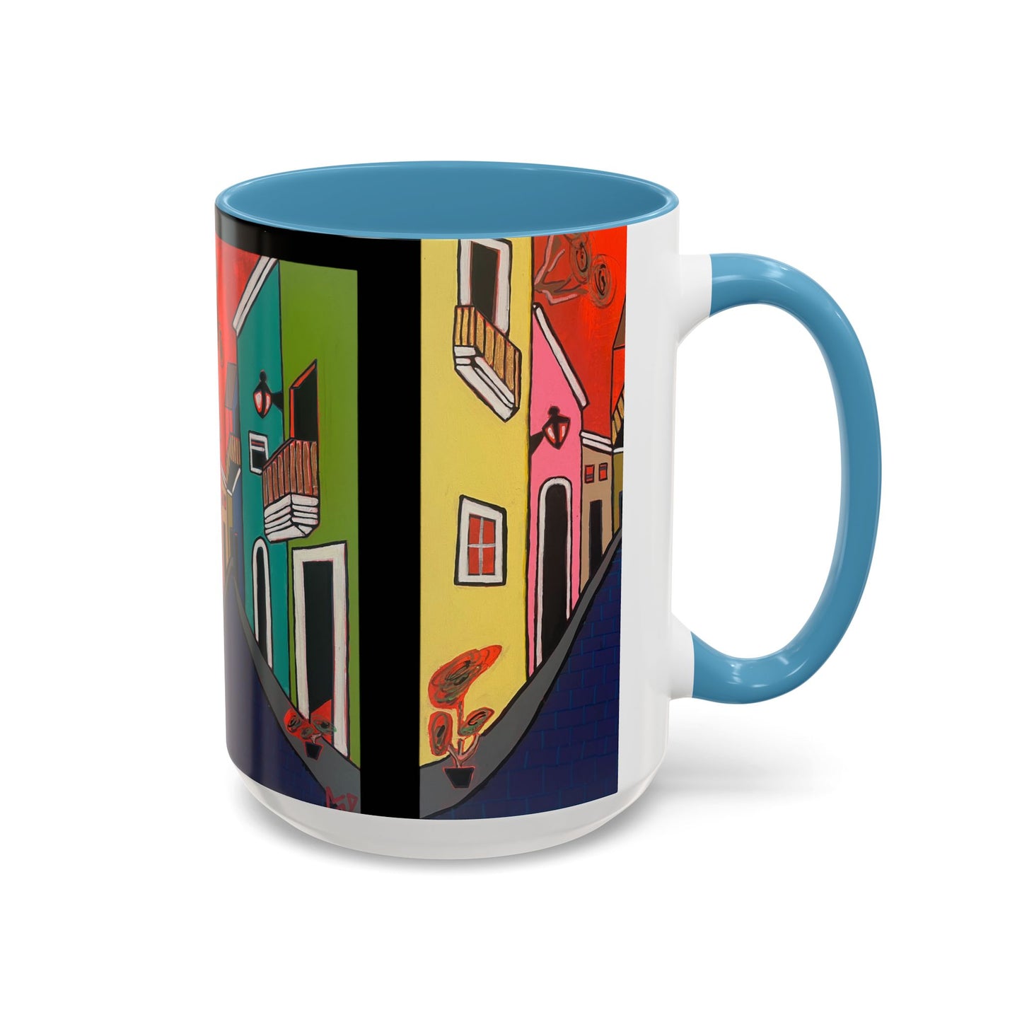 SAN SEBASTIAN.  Colorful Street Scene Accent Coffee Mug — Vibrant Urban Art Ceramic Mug (11/15oz)