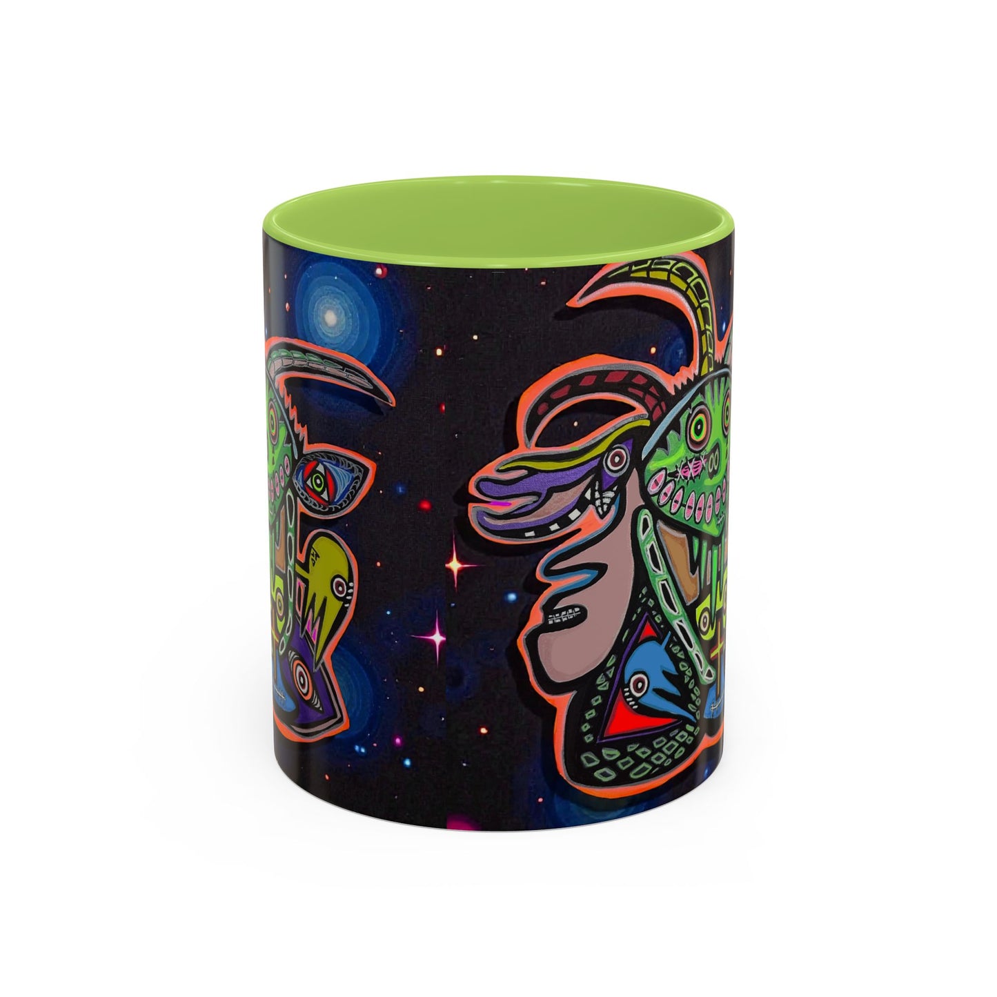 Psychedelic RYDER2.0   Space Goat Accent Coffee Mug — Colorful Cosmic Animal Art (11/15oz)