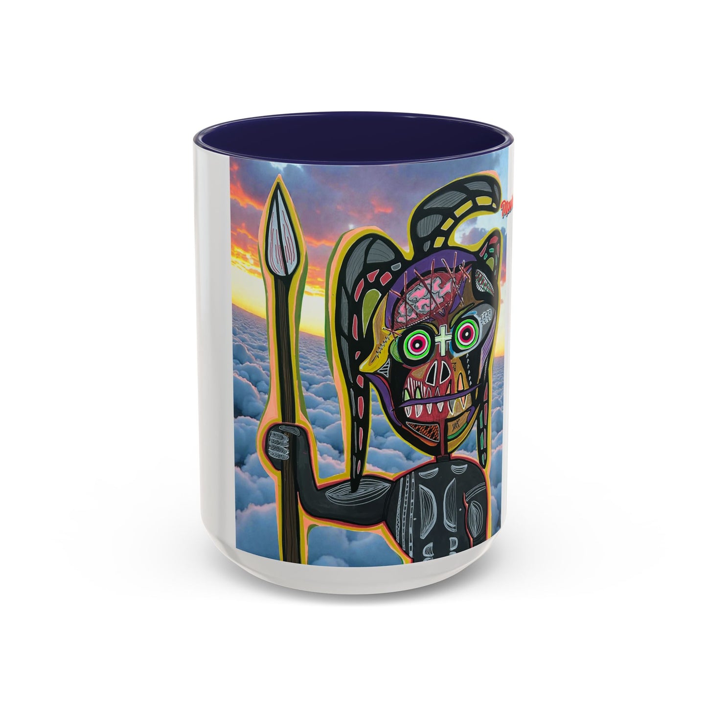 Surreal VINCENT Tribal Warrior Accent Coffee Mug — Colorful Skull Art 11/15oz