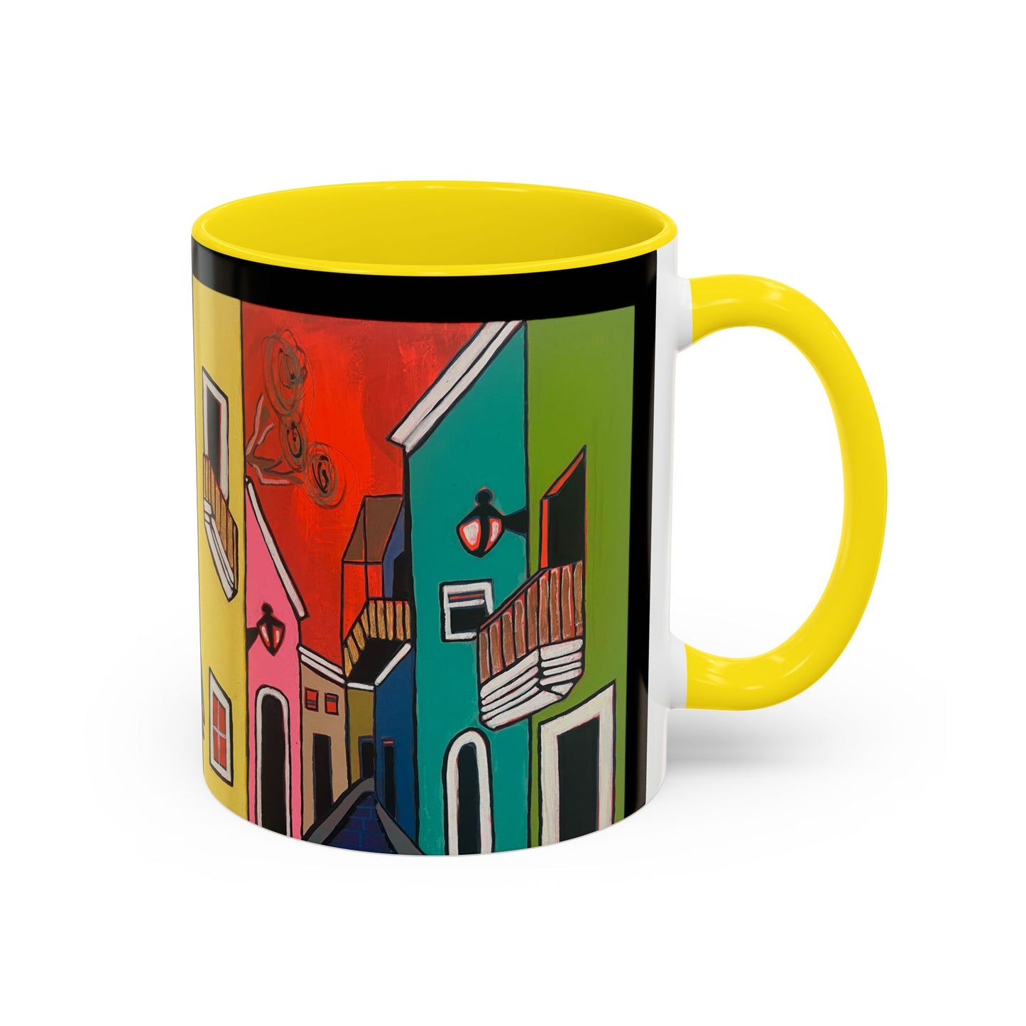 VIEJO SAN JUAN,  Colorful Cityscape Coffee Mug — Vibrant European Street Accent Mug