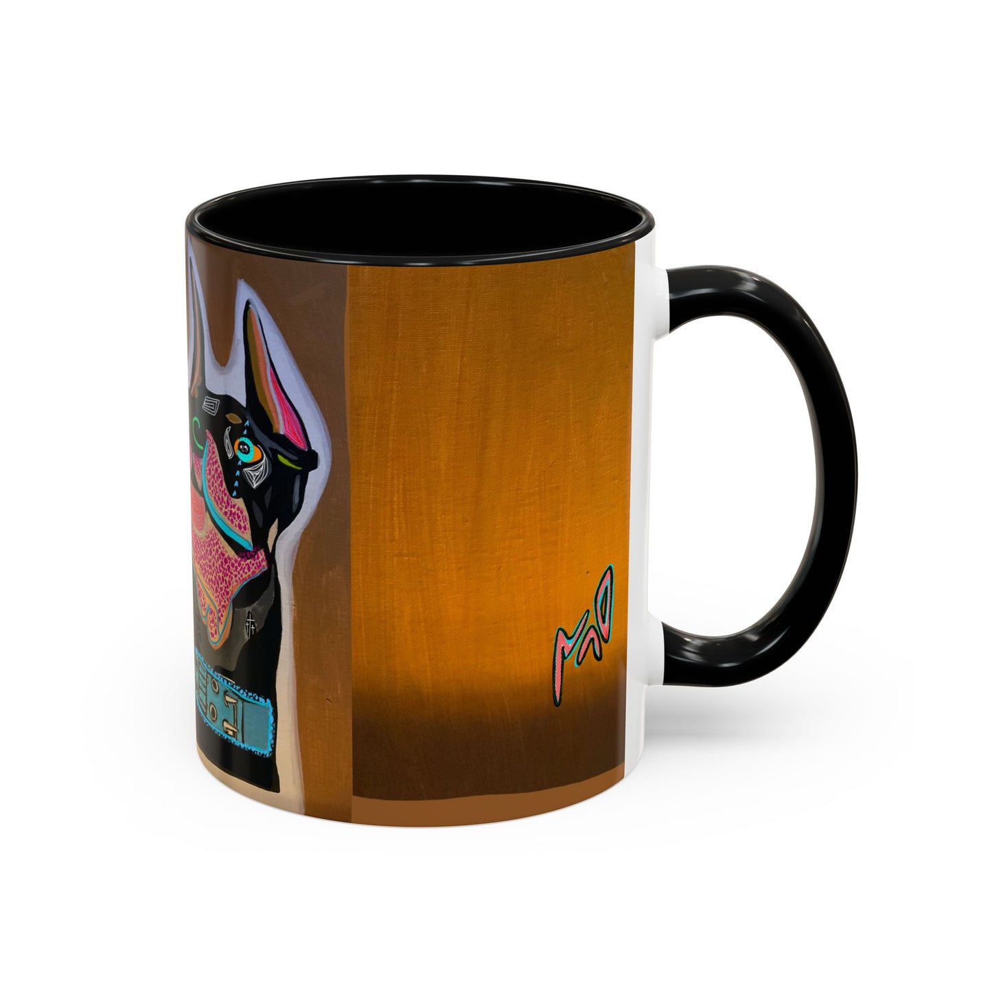 Colorful Doberman Accent Coffee Mug — Vibrant Dog Portrait Ceramic Mug (11/15oz)