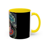 Colorful Neon OVERTHINKING  Skull Coffee Mug — Vibrant Abstract Day of the Dead Accent Mug