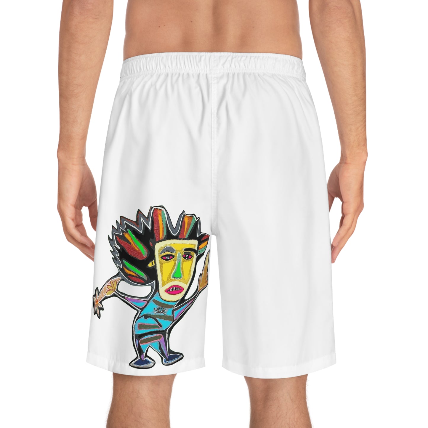 THE REBEL.  Men's Board Shorts — Colorful Tribal Mask Surf Graphic