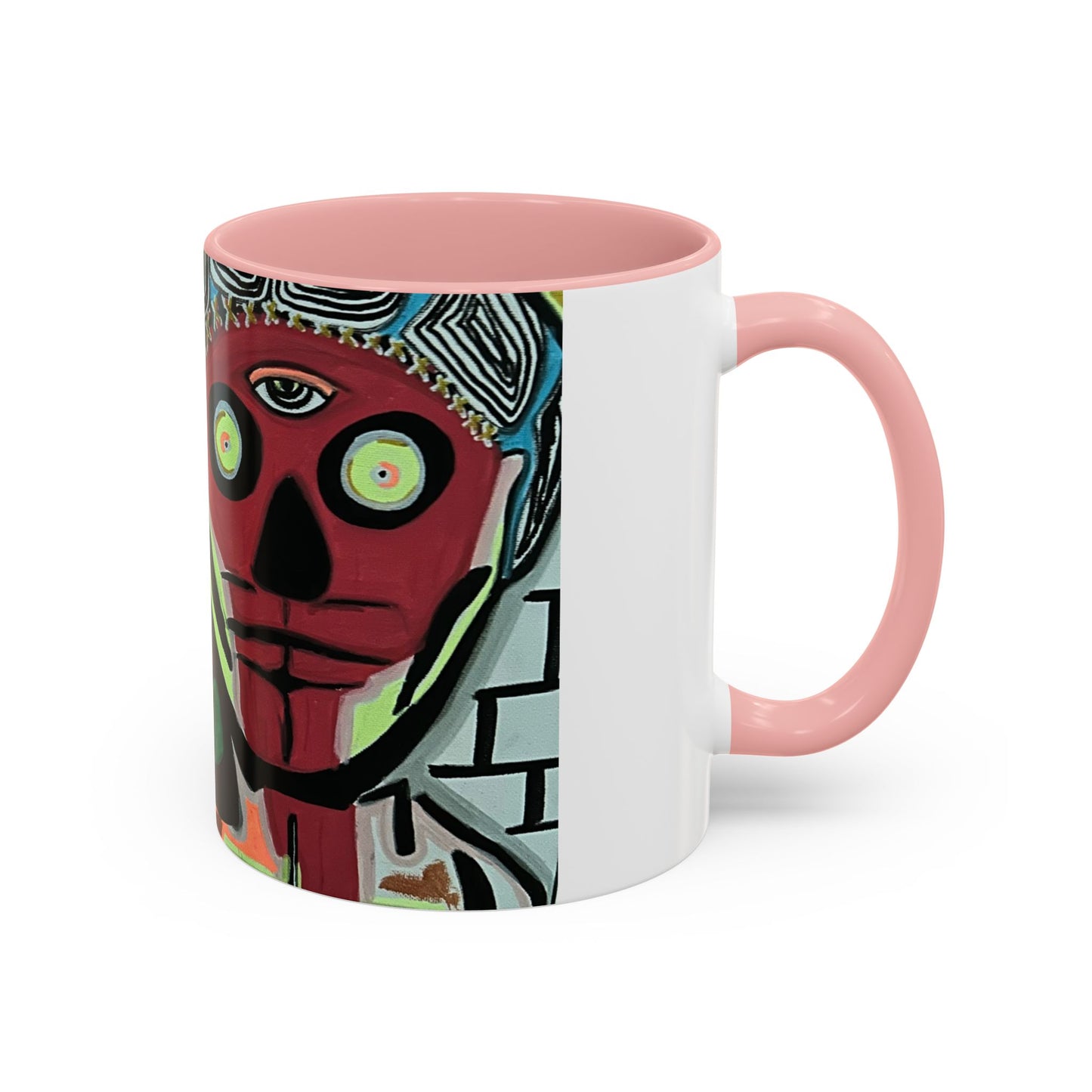 Abstract Day of the Dead Skull Accent Coffee Mug — Colorful Neon Skull Art (11/15oz)