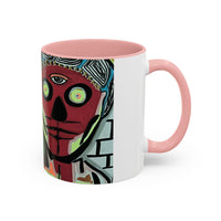 Abstract Day of the Dead Skull Accent Coffee Mug — Colorful Neon Skull Art (11/15oz)
