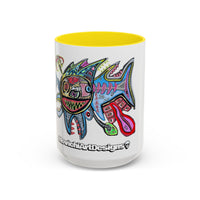 Colorful Shark Attack  Fish Accent Coffee Mug — Bold Nautical Art 11/15oz
