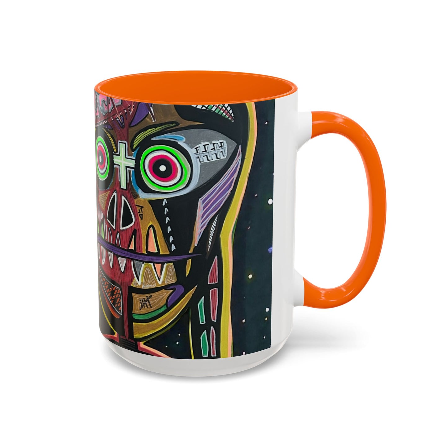 VINCENT  Skull Pop Art Accent Coffee Mug — Colorful Neon Tribal Skull Design (11/15oz)