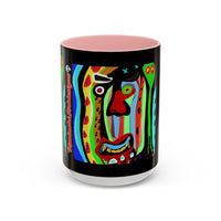 CRAZY.   Neon Face Accent Coffee Mug – Colorful Psychedelic Art Ceramic Mug