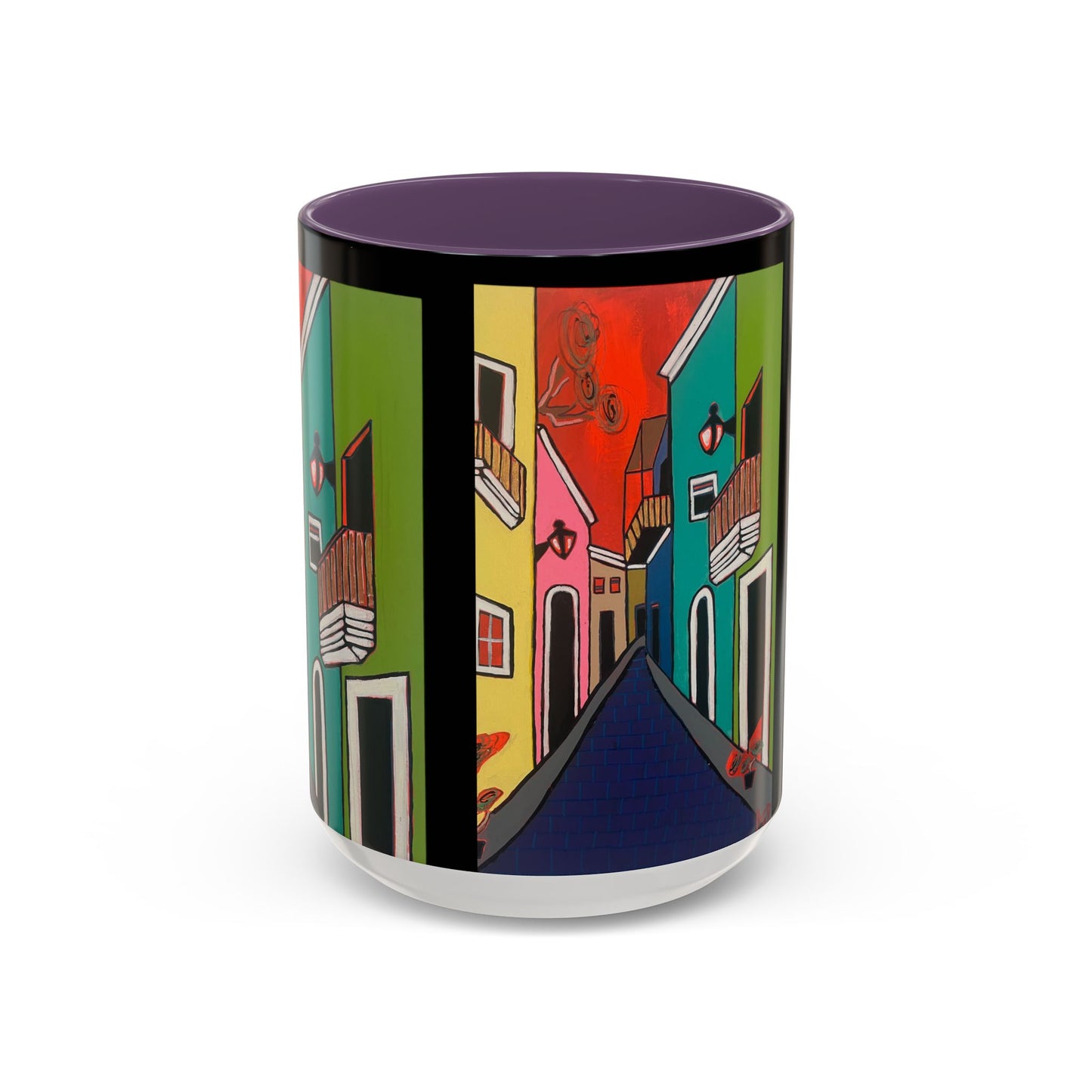 SAN SEBASTIAN.  Colorful Street Scene Accent Coffee Mug — Vibrant Urban Art Ceramic Mug (11/15oz)