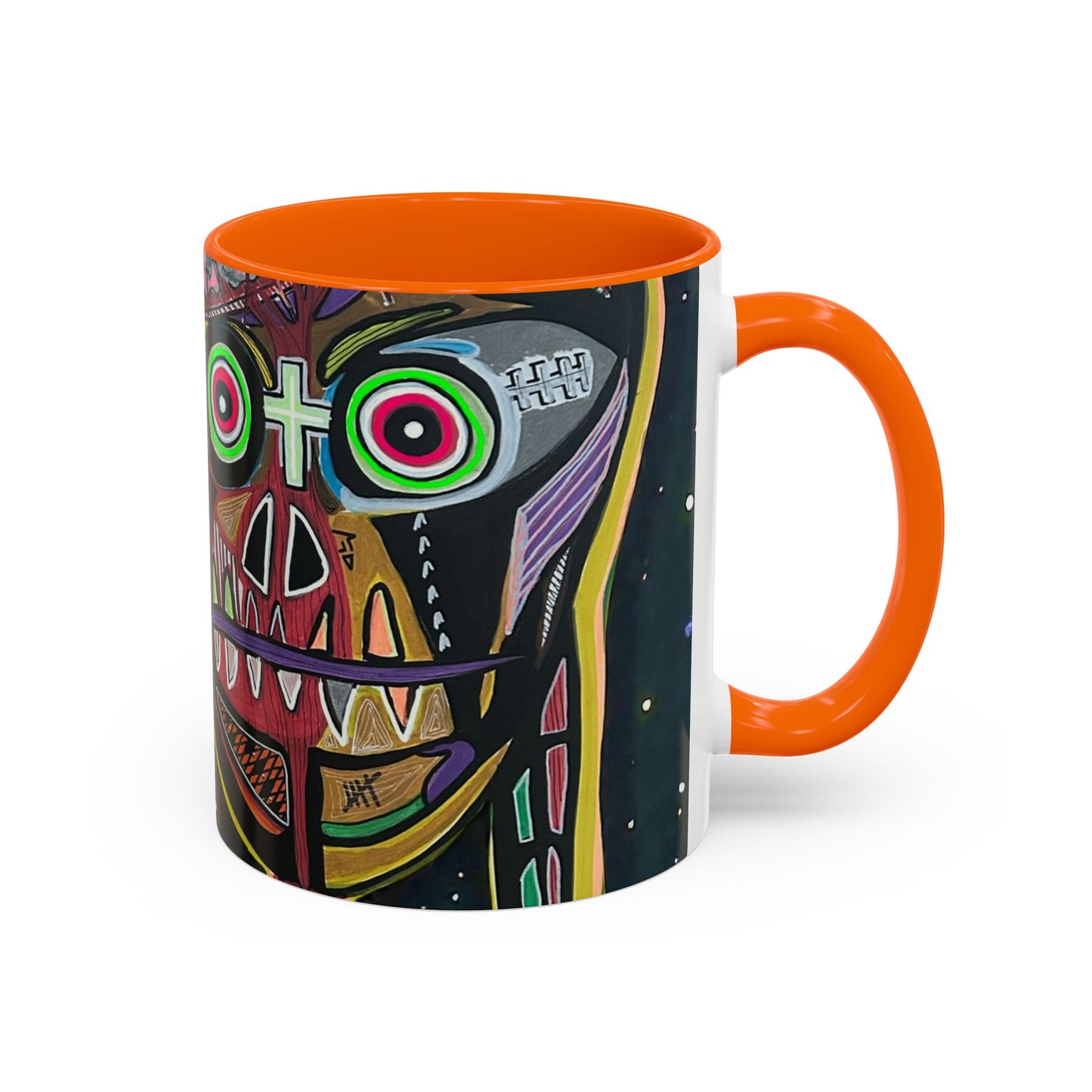 VINCENT  Skull Pop Art Accent Coffee Mug — Colorful Neon Tribal Skull Design (11/15oz)