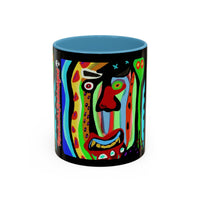 CRAZY.   Neon Face Accent Coffee Mug – Colorful Psychedelic Art Ceramic Mug