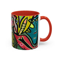 AbstractCONCERT.   Pop Art Coffee Mug — Colorful Faces Accent Mug (11/15 oz)