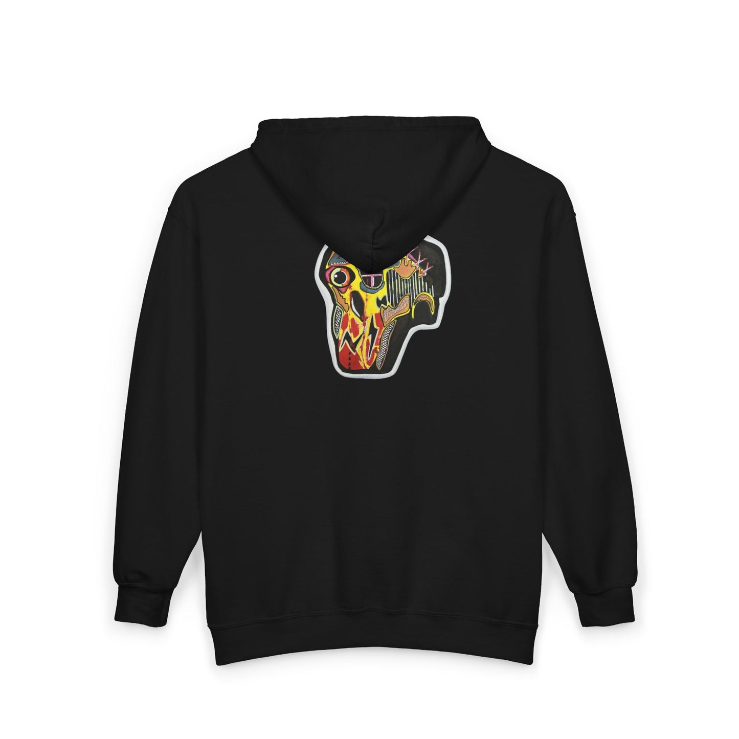 VINCENT.  Skull Graphic Zip Hoodie — Neon Retro Art Back Patch