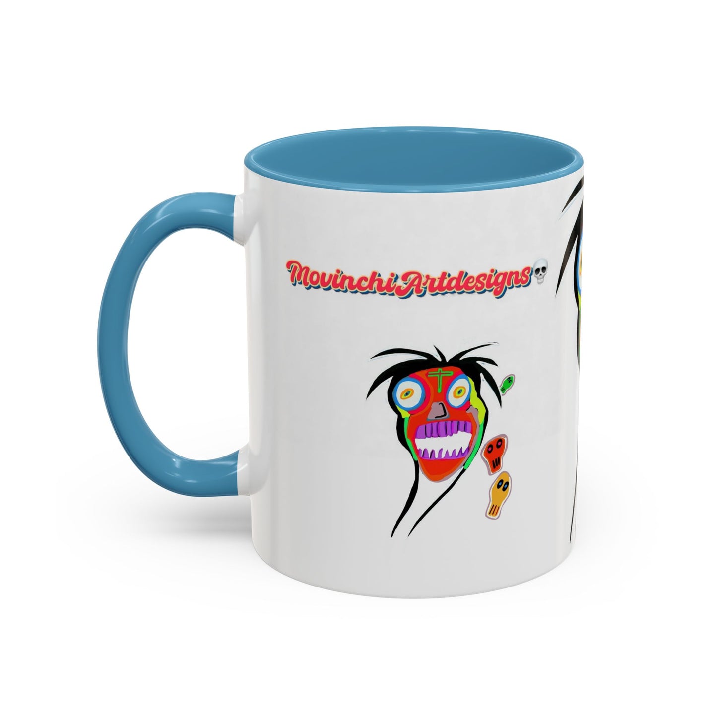 Skullface Accent Coffee Mug — Colorful Day of the Dead Pop Art (11/15oz)