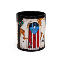 Puerto Rico Flag Door Accent Coffee Mug — Vintage Rustic Boricua Pride (11/15oz)