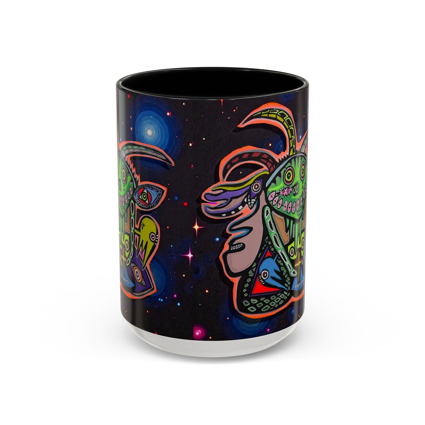 Psychedelic RYDER2.0   Space Goat Accent Coffee Mug — Colorful Cosmic Animal Art (11/15oz)