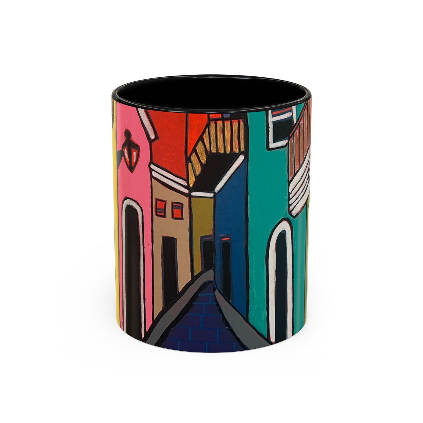 SAN SEBASTIAN2.0 Colorful Canal Houses Accent Coffee Mug — Bright European Street Art Ceramic Mug (11/15oz)