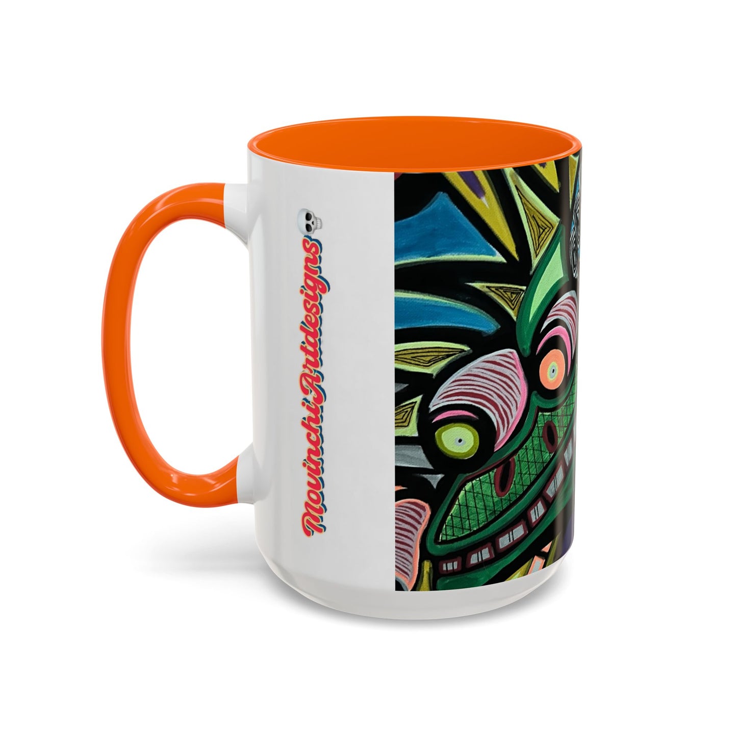 Abstract Day of the Dead Skull Accent Coffee Mug — Colorful Neon Skull Art (11/15oz)