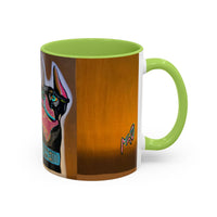 Colorful Doberman Accent Coffee Mug — Vibrant Dog Portrait Ceramic Mug (11/15oz)
