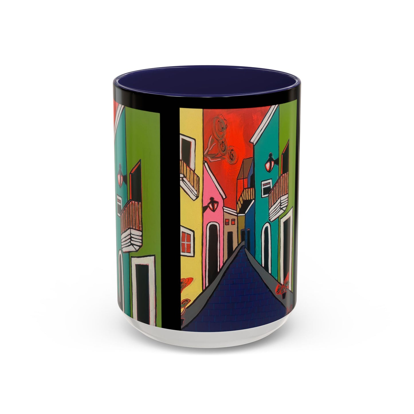 SAN SEBASTIAN.  Colorful Street Scene Accent Coffee Mug — Vibrant Urban Art Ceramic Mug (11/15oz)