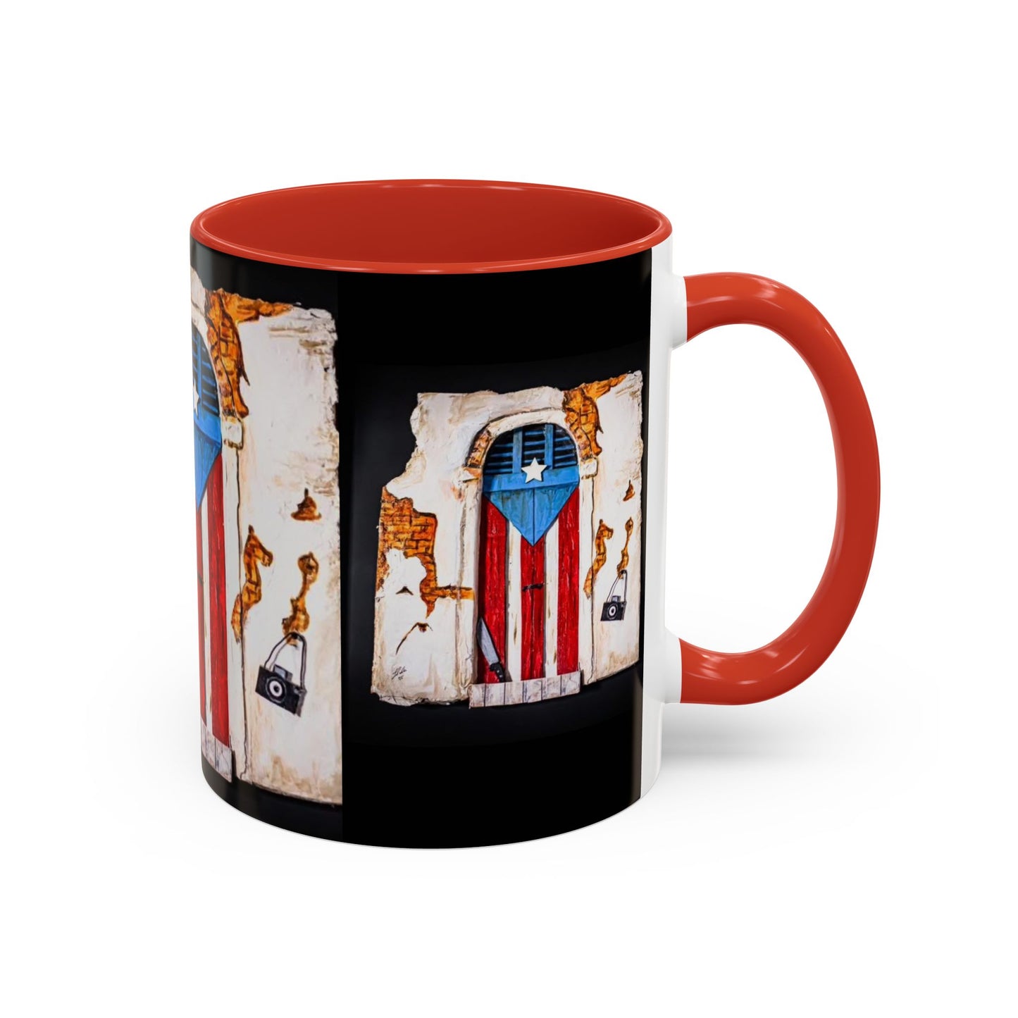 Puerto Rico Flag Door Accent Coffee Mug — Vintage Rustic Boricua Pride (11/15oz)