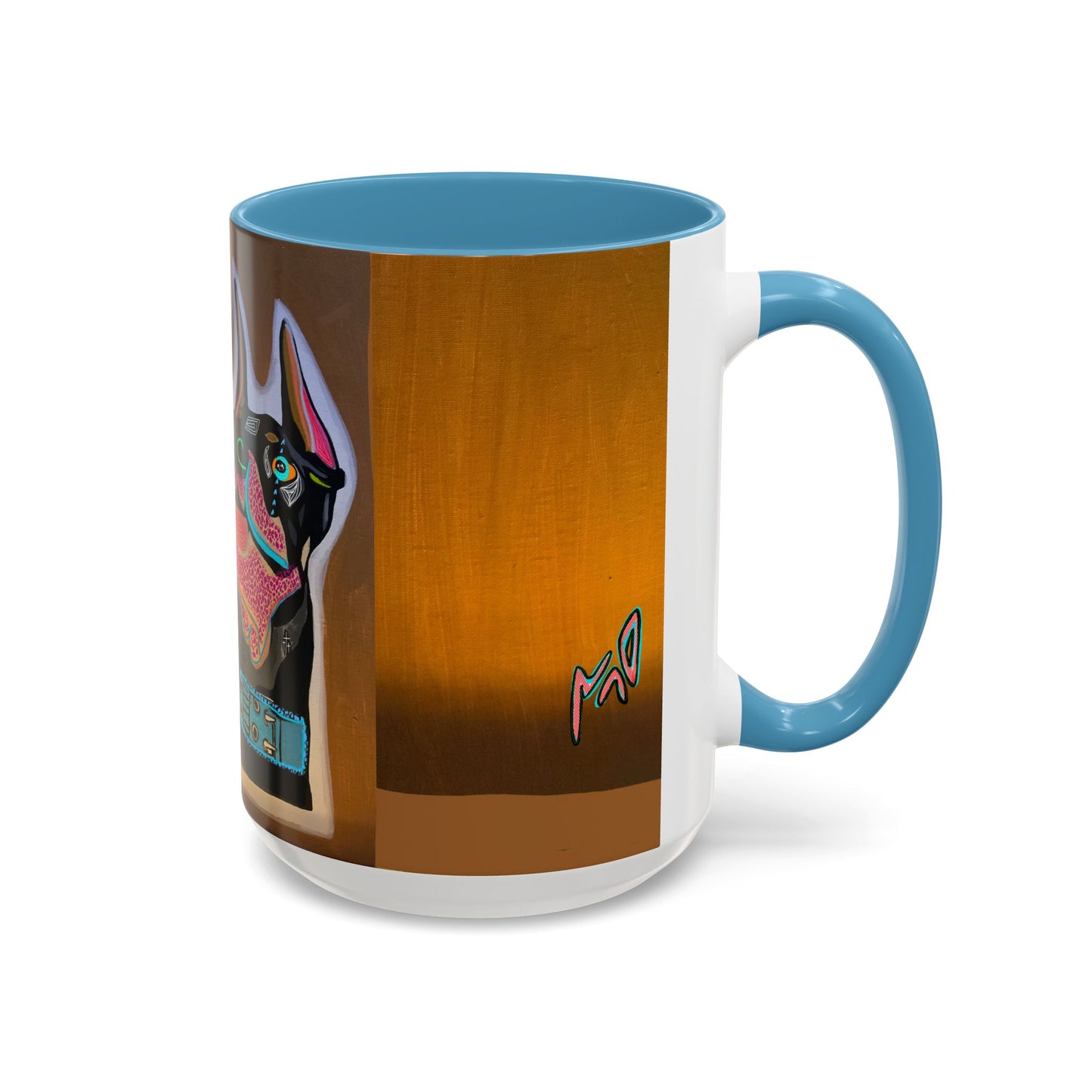 Colorful Doberman Accent Coffee Mug — Vibrant Dog Portrait Ceramic Mug (11/15oz)