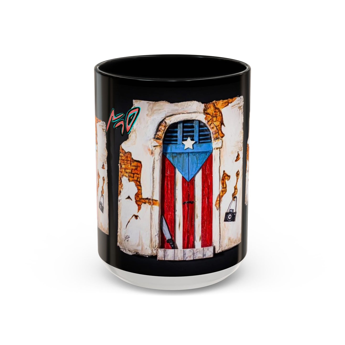 Puerto Rico Flag Door Accent Coffee Mug — Vintage Rustic Boricua Pride (11/15oz)