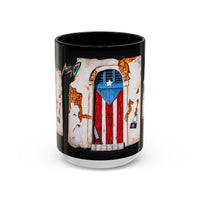 Puerto Rico Flag Door Accent Coffee Mug — Vintage Rustic Boricua Pride (11/15oz)