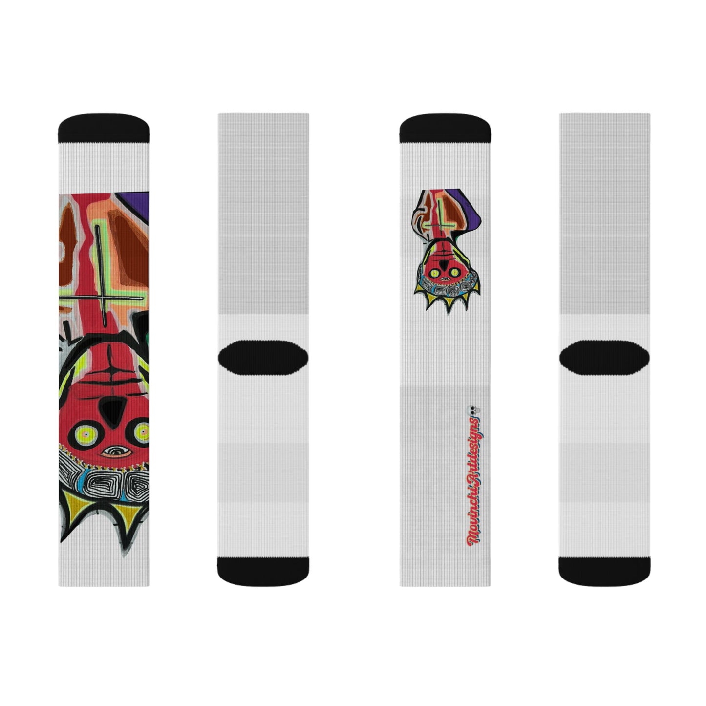 KING GRAY.  Colorful Abstract Mask Sublimation Socks - Funky Tribal Art Crew Socks