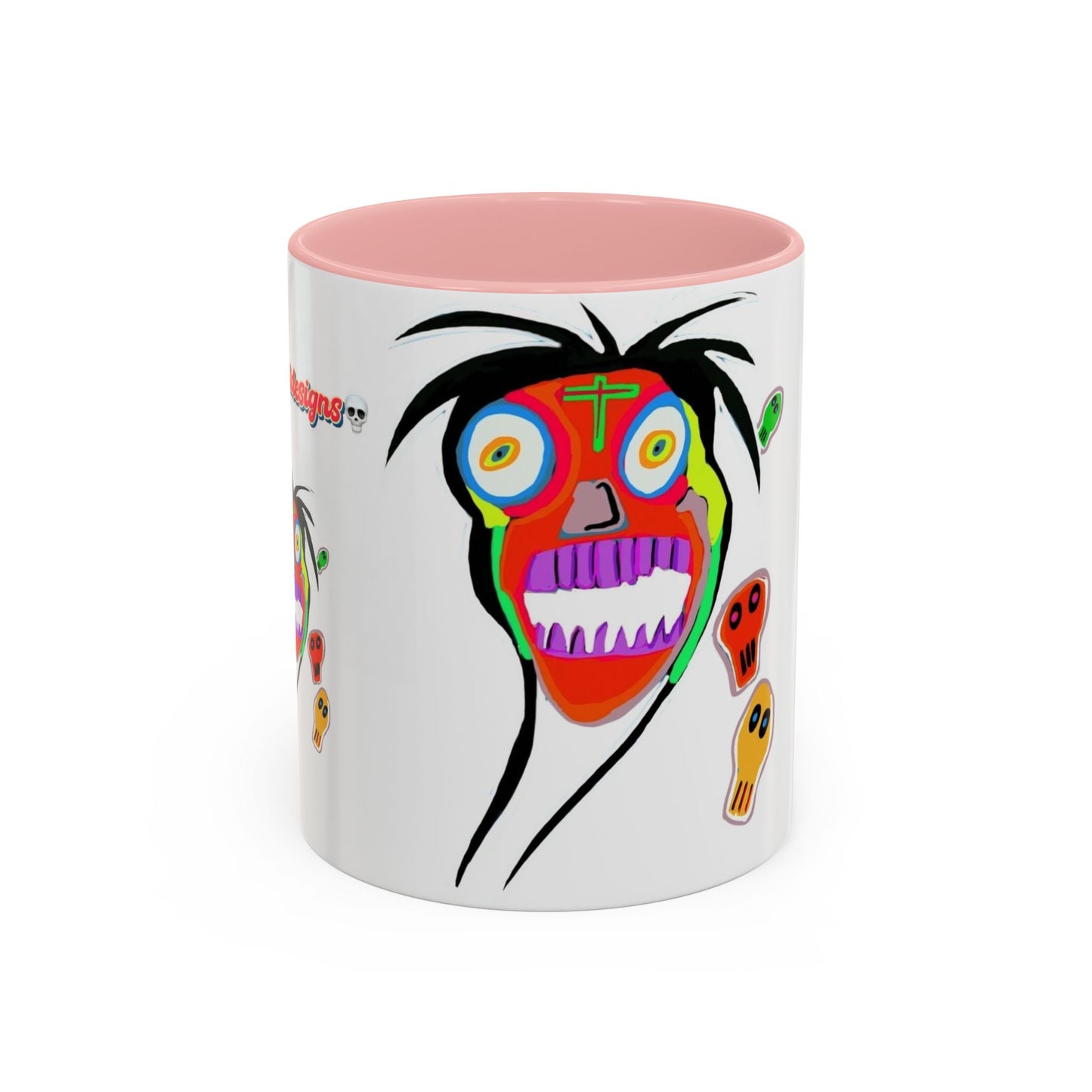 Skullface Accent Coffee Mug — Colorful Day of the Dead Pop Art (11/15oz)