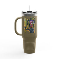 MOVINCHIARTDESIGNS.  40oz Insulated Travel Mug — Colorful Abstract Skull Design, Spill‑Resistant Tumbler