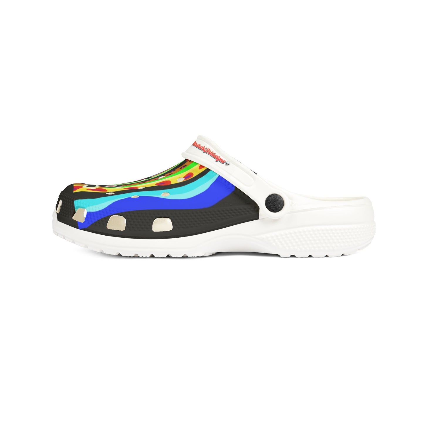 Colorful Abstract CRAZY Face EVA Foam Clogs — Artistic All-Over Print Summer Shoes
