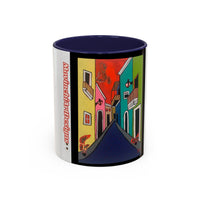 SAN JUAN.  Colorful Street Art Coffee Mug — Vibrant Alleyway & Playful Emblem Accent Mug