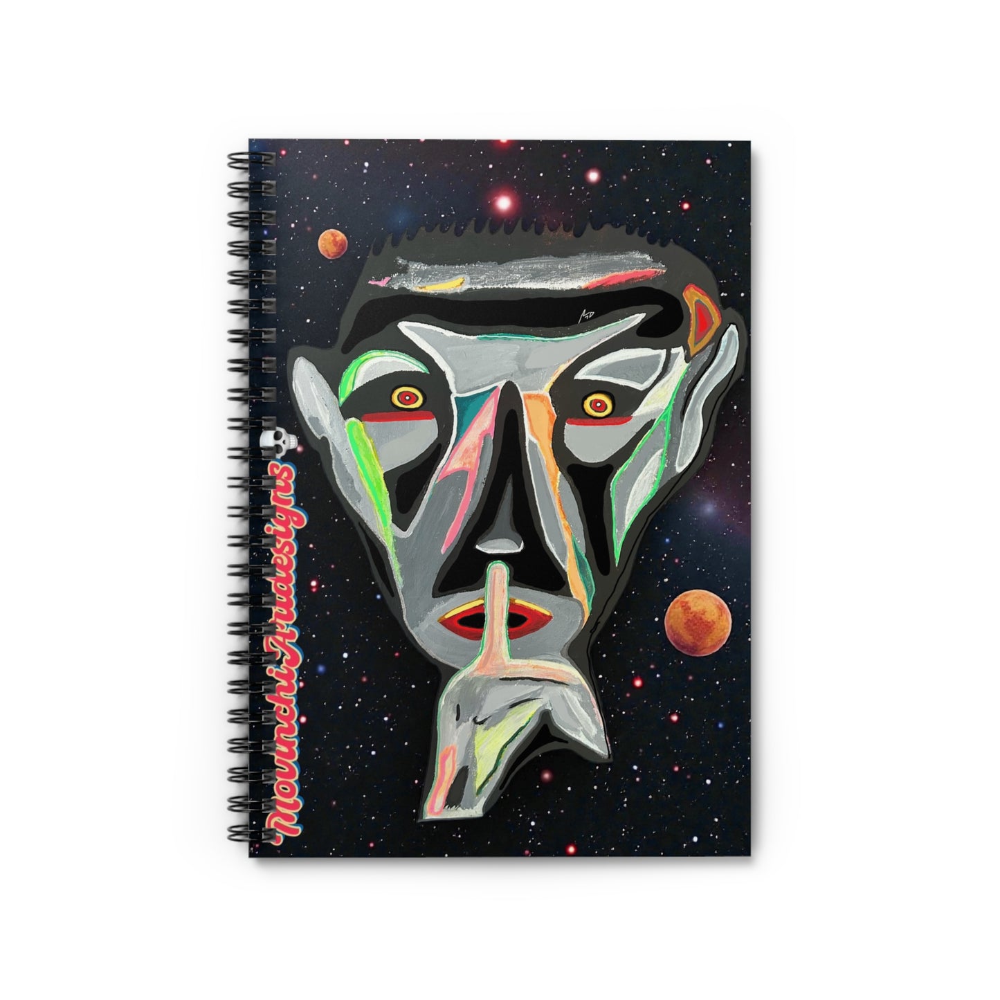 SILENCE.  Cosmic Shh Spiral Notebook — Abstract Face Art Ruled Journal