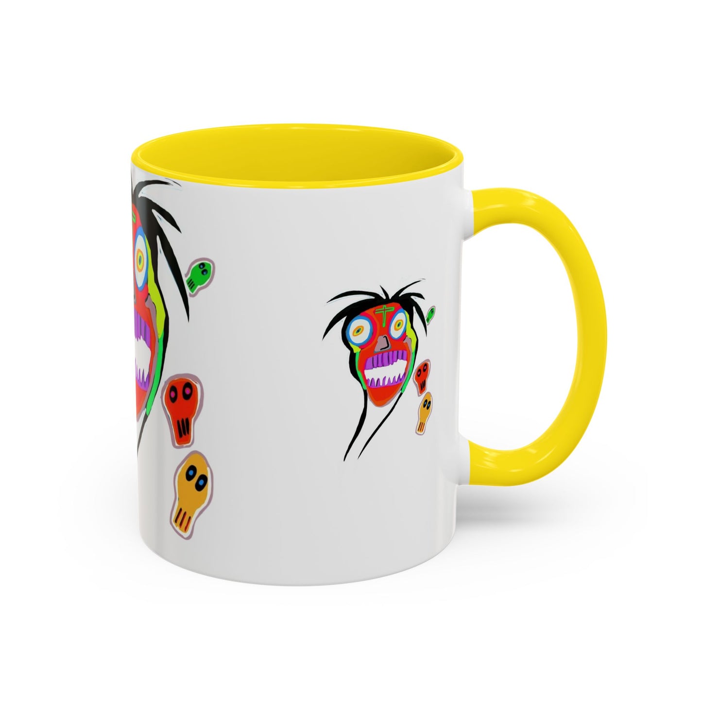 Colorful Tribal Mask Coffee Mug — Vibrant Skull Art Accent Mug (11/15oz)