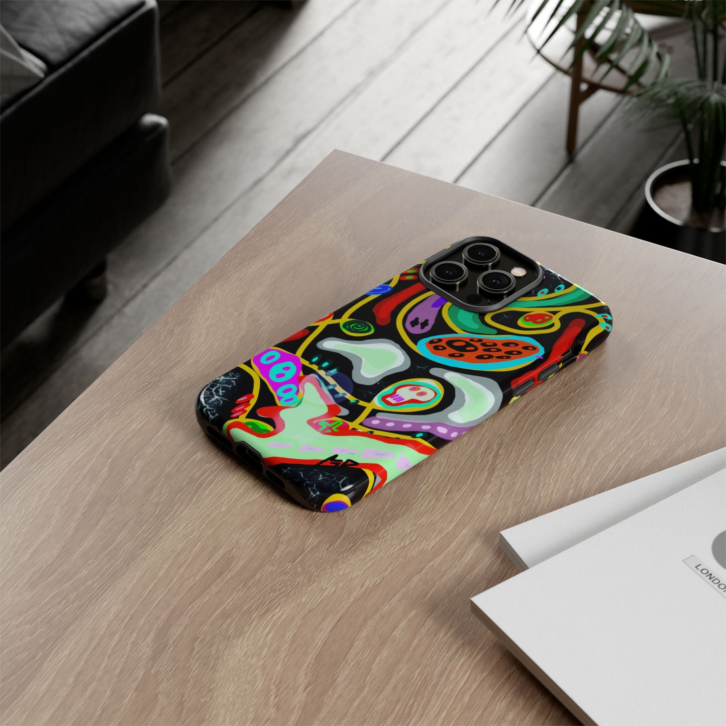 CRAZY4  Abstract Neon Skull Phone Case — Colorful Psychedelic Protective Cover