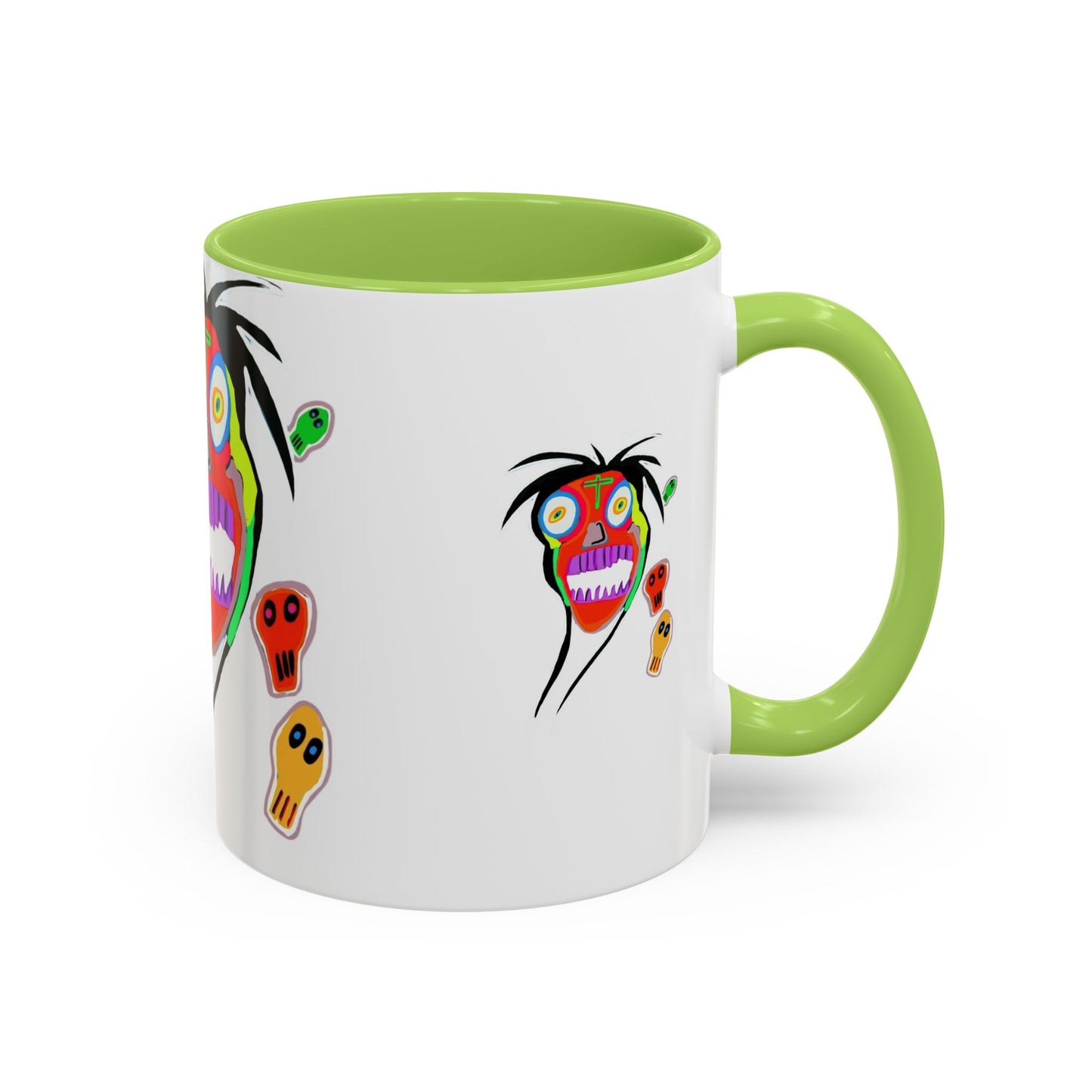 Colorful Tribal Mask Coffee Mug — Vibrant Skull Art Accent Mug (11/15oz)