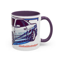 Racing Skyline Accent Coffee Mug — White & Blue Sports Car Illustration (11/15oz)