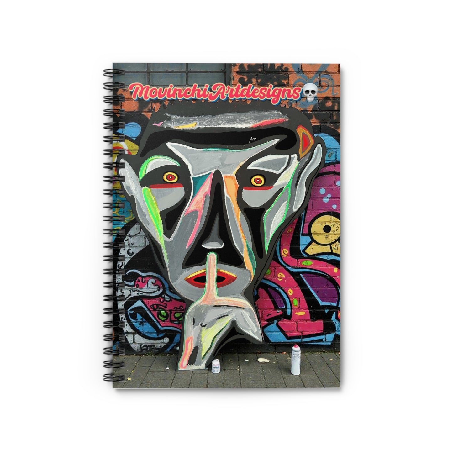 SILENCE.  Graffiti Face Spiral Notebook — Urban Street Art Ruled Journal