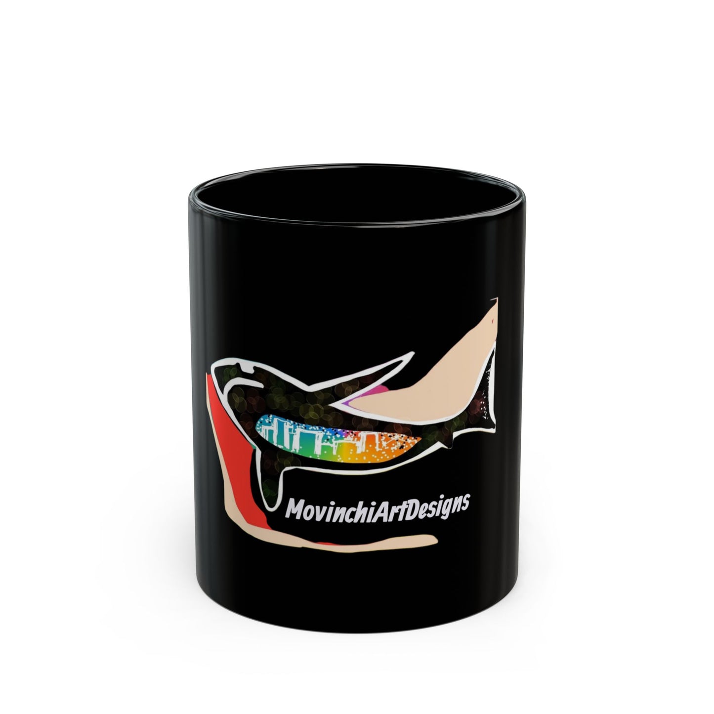 Art Whale Black Ceramic Mug — MovinchiArtDesigns Logo Coffee Cup (11oz & 15oz)