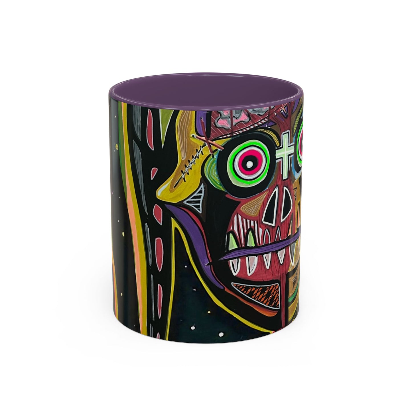 VINCENT  Skull Pop Art Accent Coffee Mug — Colorful Neon Tribal Skull Design (11/15oz)
