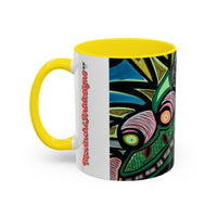 Abstract Day of the Dead Skull Accent Coffee Mug — Colorful Neon Skull Art (11/15oz)